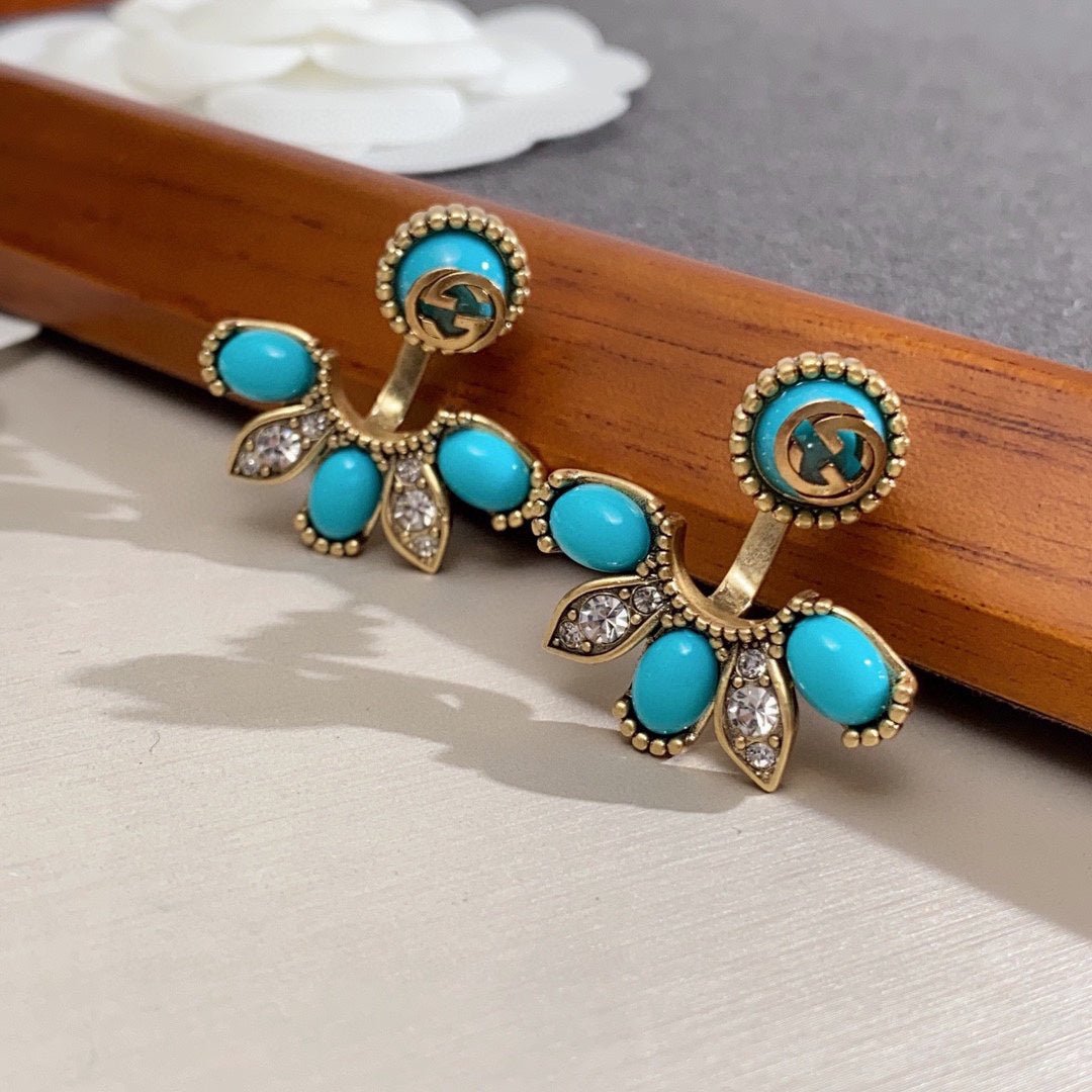 18K Double Gucci Blue Flowers Earrings - Image 7
