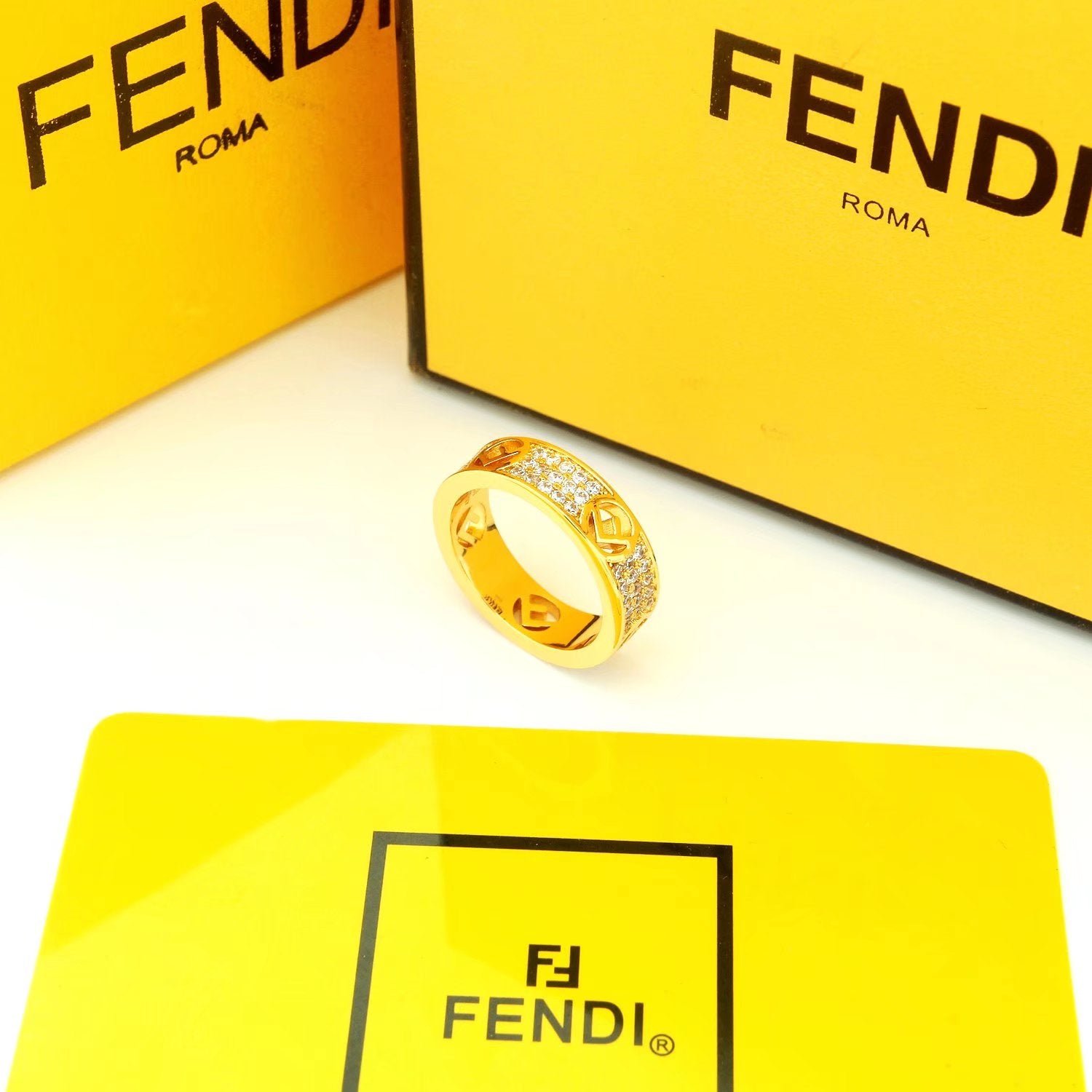 Alternative view of FENDI Gold Diamond Engraved Logo Ring