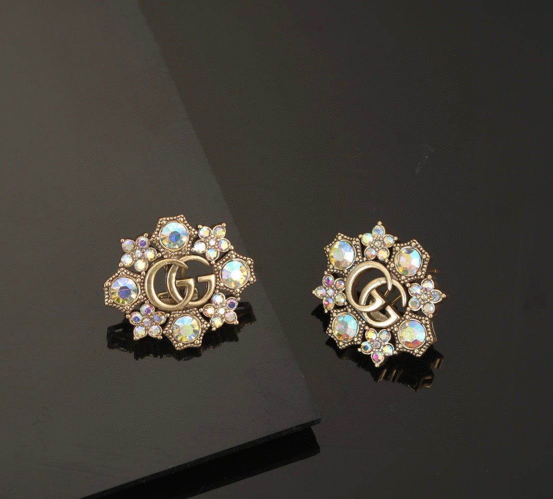 GUCCI Crystal GG Flower Shape Stud Earrings - Image 6