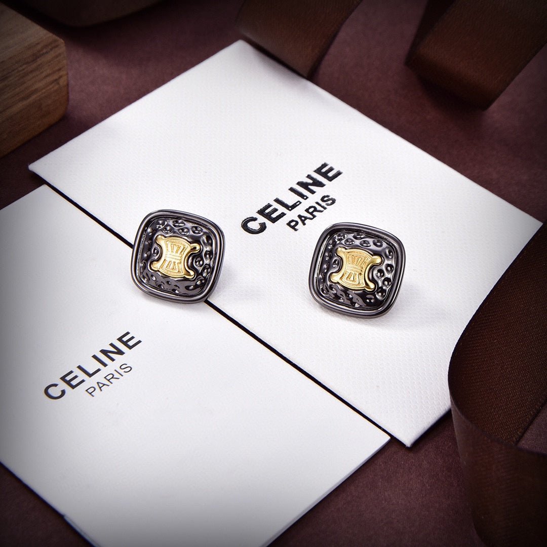 18K Celine Black Square Gold Studs - Image 6