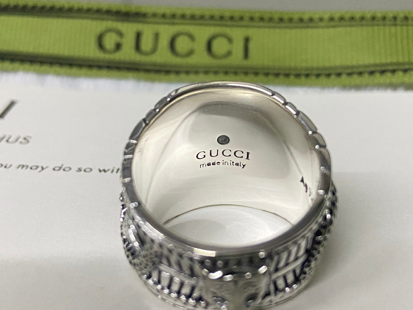 GUCCI Malachite Inlaid Twist Silver Ring - Image 11