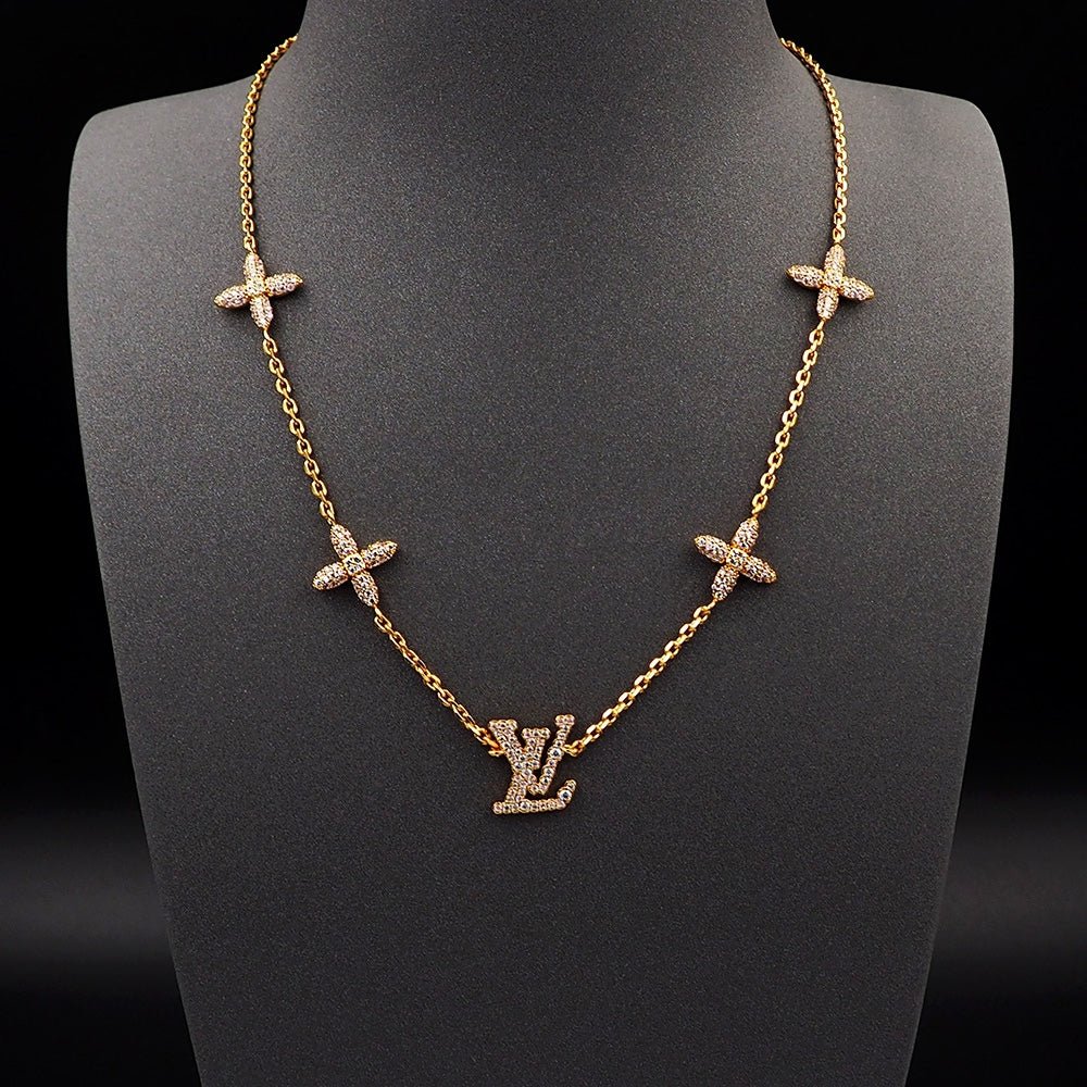 LV Gold Zircon Four-Leaf Star Necklace - Image 6