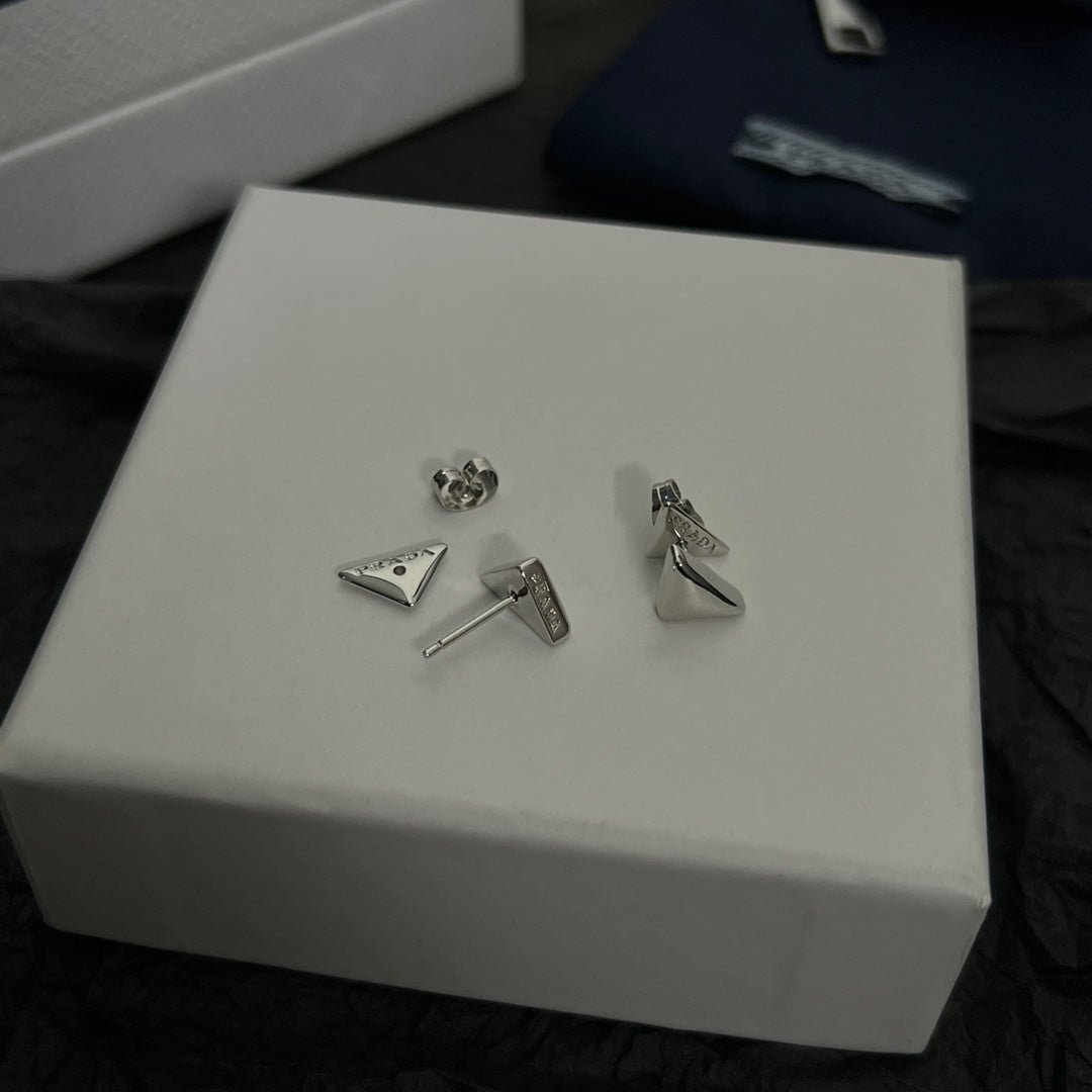 Prada Style Triangle Stud Earrings - Image 14