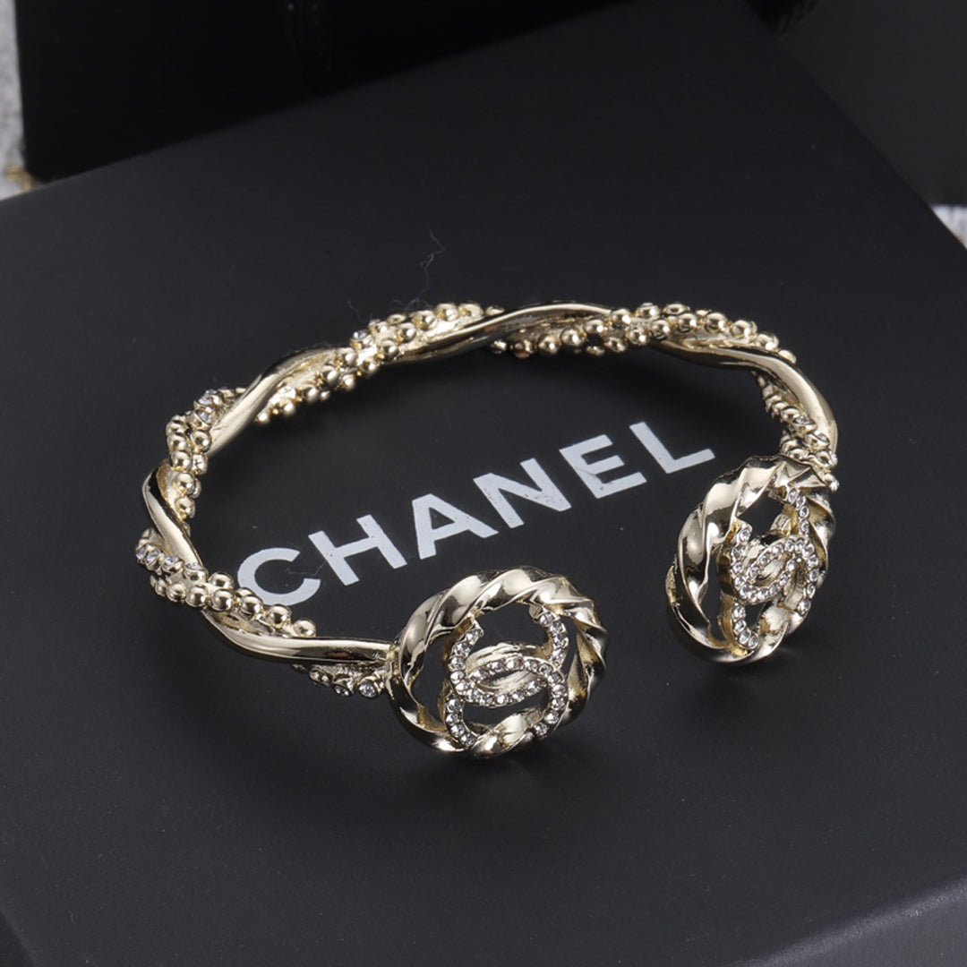 Chanel Gold Twisted Floral Crystal Cuff