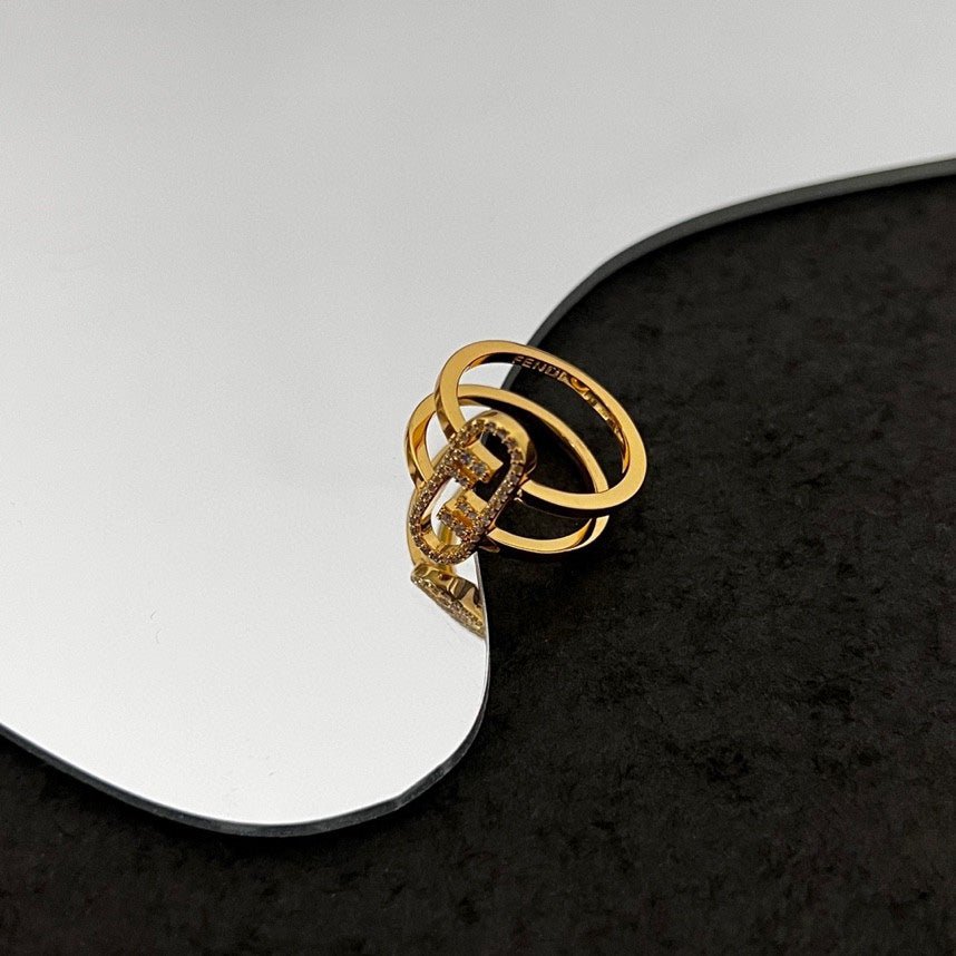 FENDI Diamond-Set Metal Double Ring with Logo - Image 3