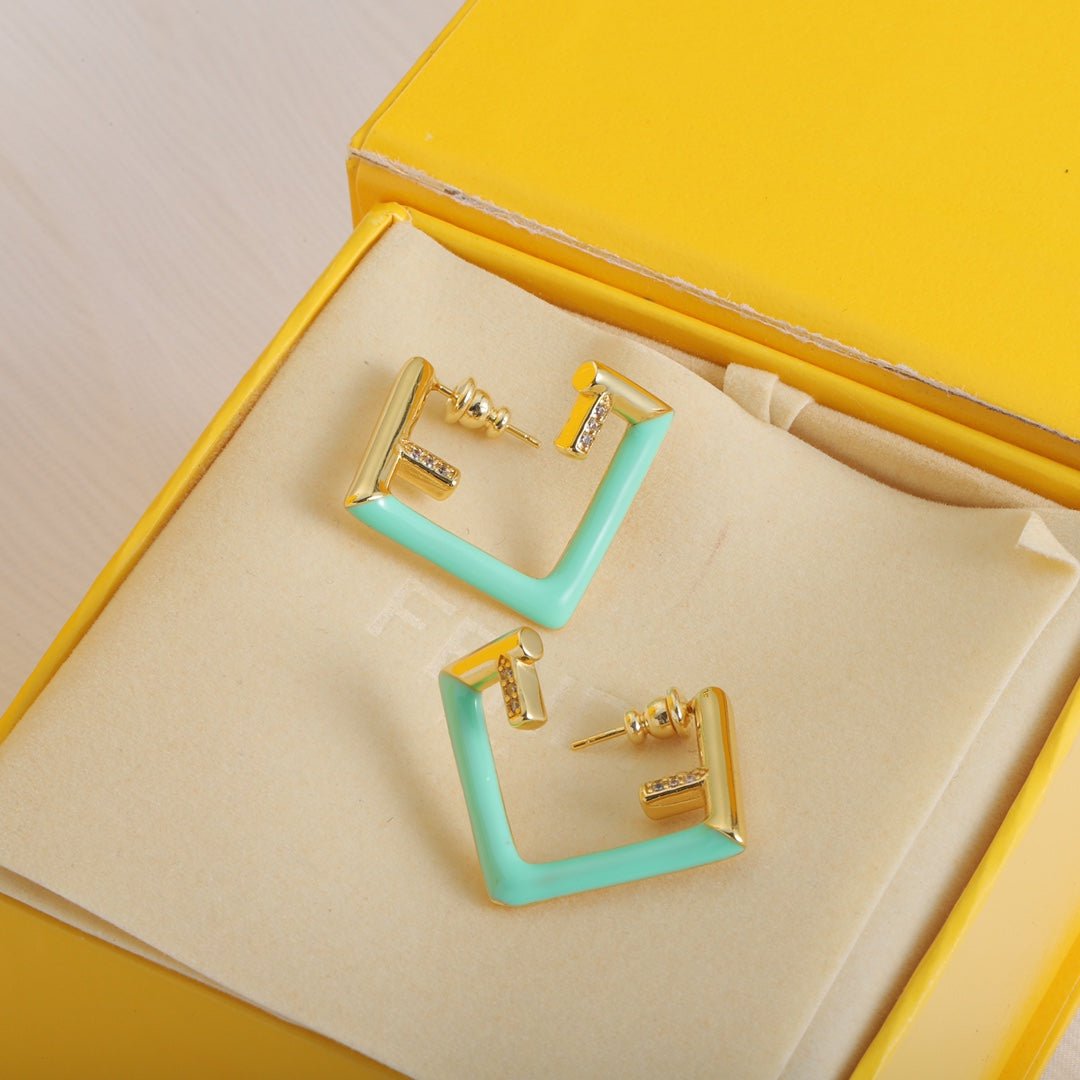 FENDI Porcelain Metal Square Logo Earrings - Image 6