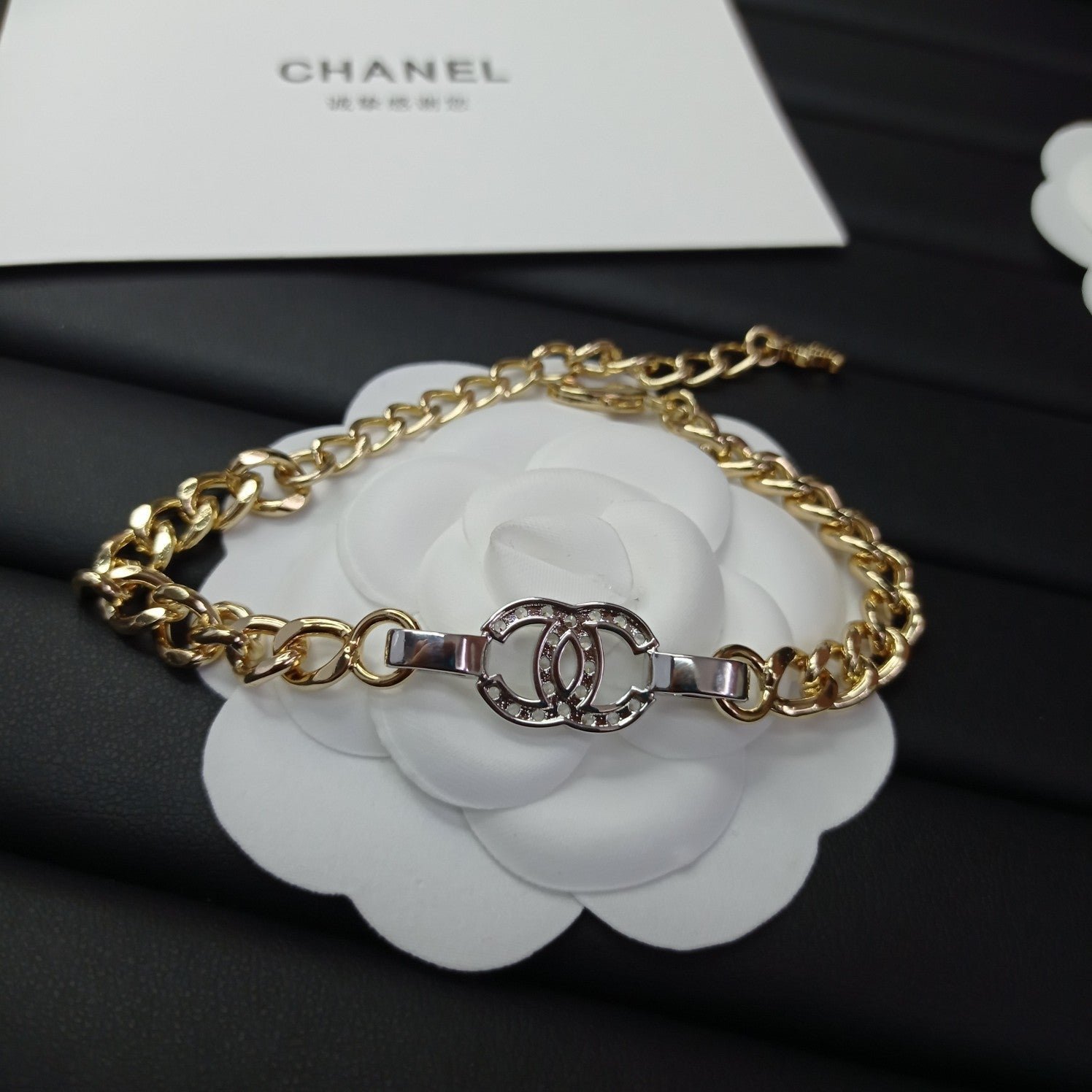 Chanel Gold Thick Curb Crystal CC Bracelet - Image 6