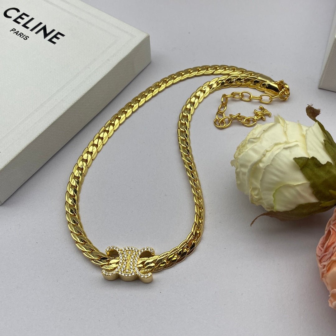 Celine Crystal Triomphe Chain Choker