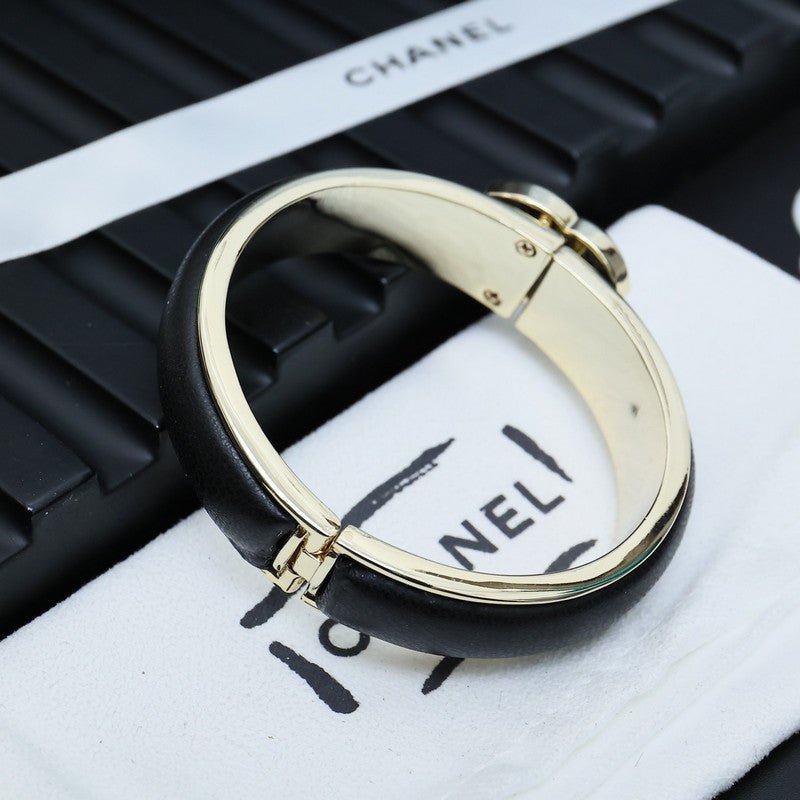 Chanel Gold Leather Double Band CC Cuff - Image 6