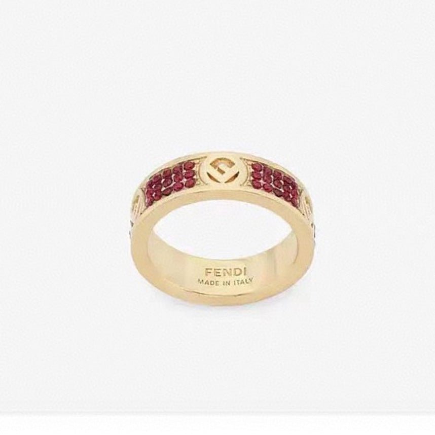 FENDI Engraved Red Diamond Metal Logo Ring