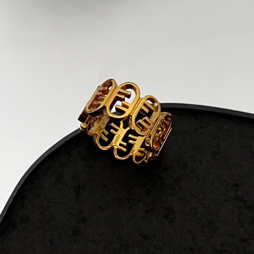 Alternative view of FENDI Hollow Metal FF Logo Wide Ring