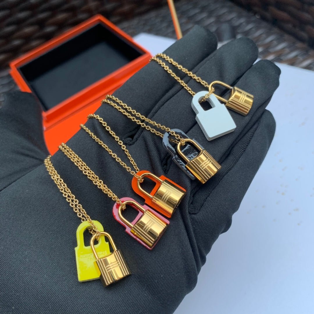 Hermès Gold Orange Leather Padlock Necklace - Image 7