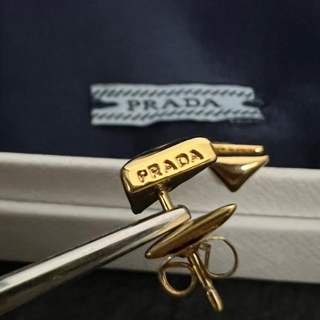Prada Style Triangle Stud Earrings - Image 7