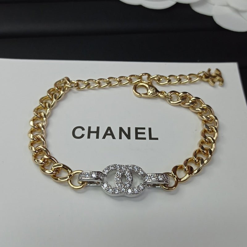 Chanel Gold Thick Curb Crystal CC Bracelet
