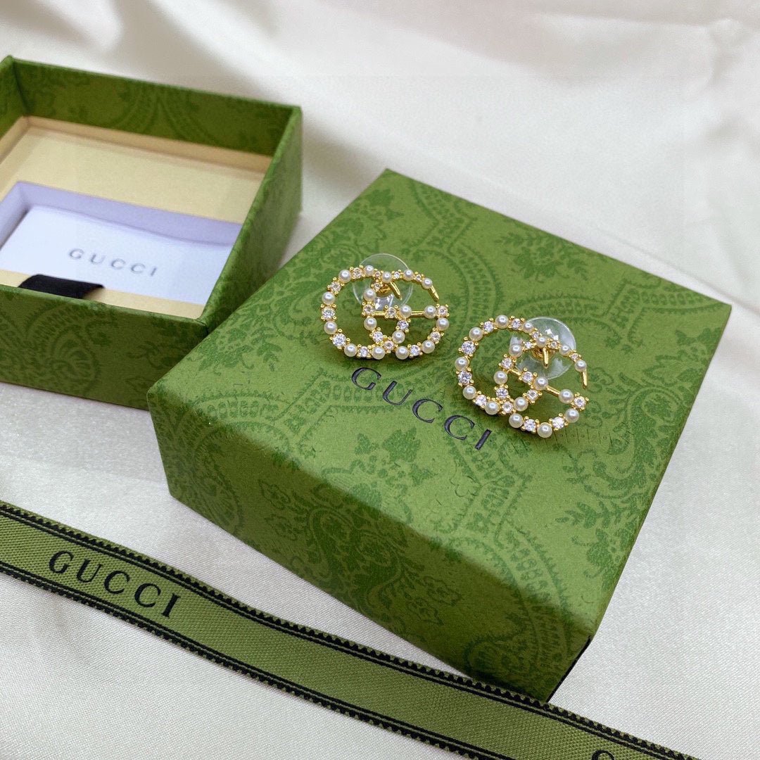GUCCI Pearl Crystal Double Hoop Earrings - Image 6