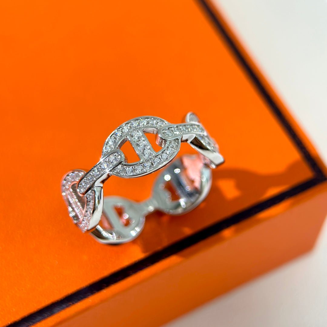 Hermès Silver Diamond Chaine d'Ancre Ring - Image 6