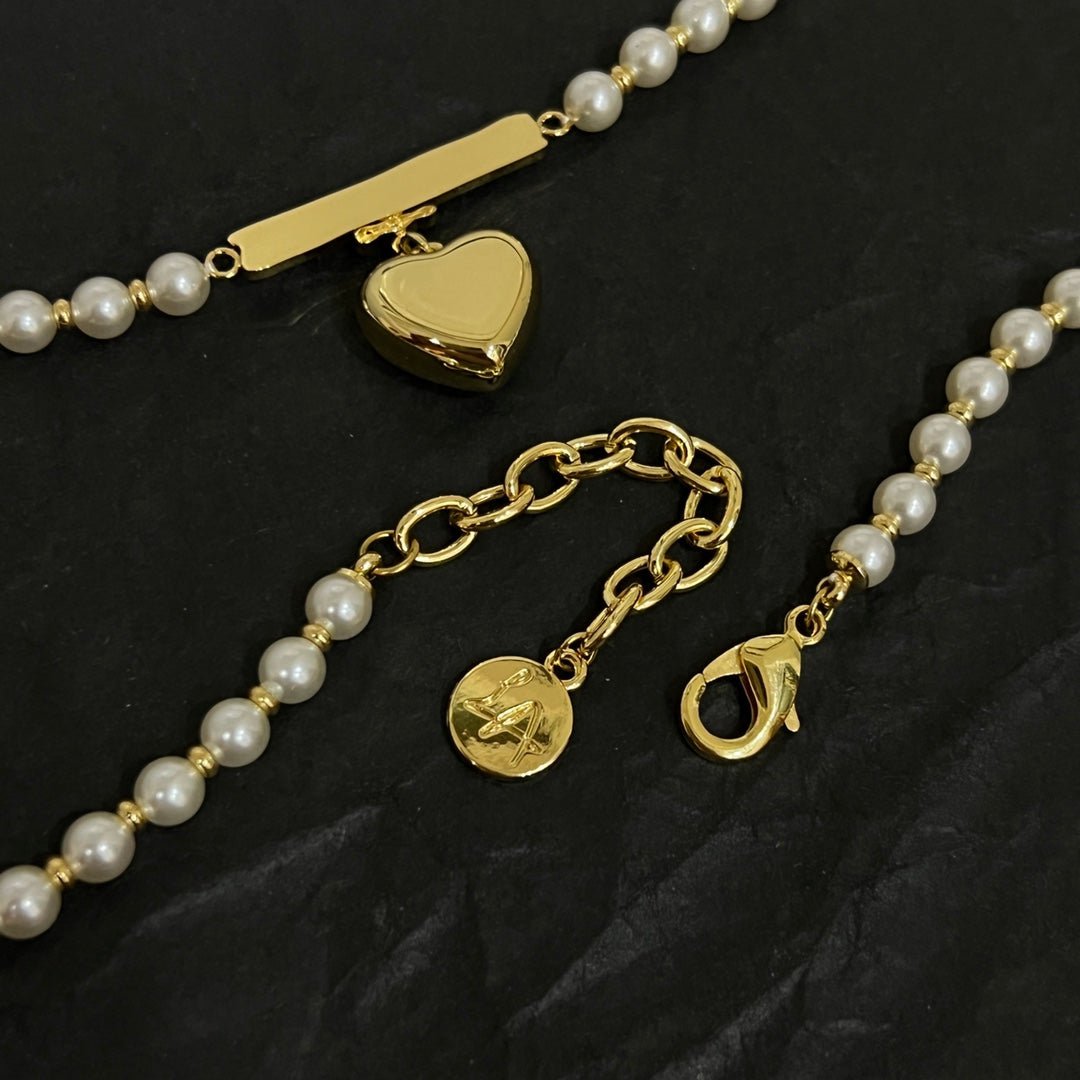 18K Celine Heart Pearl Necklace - Image 5
