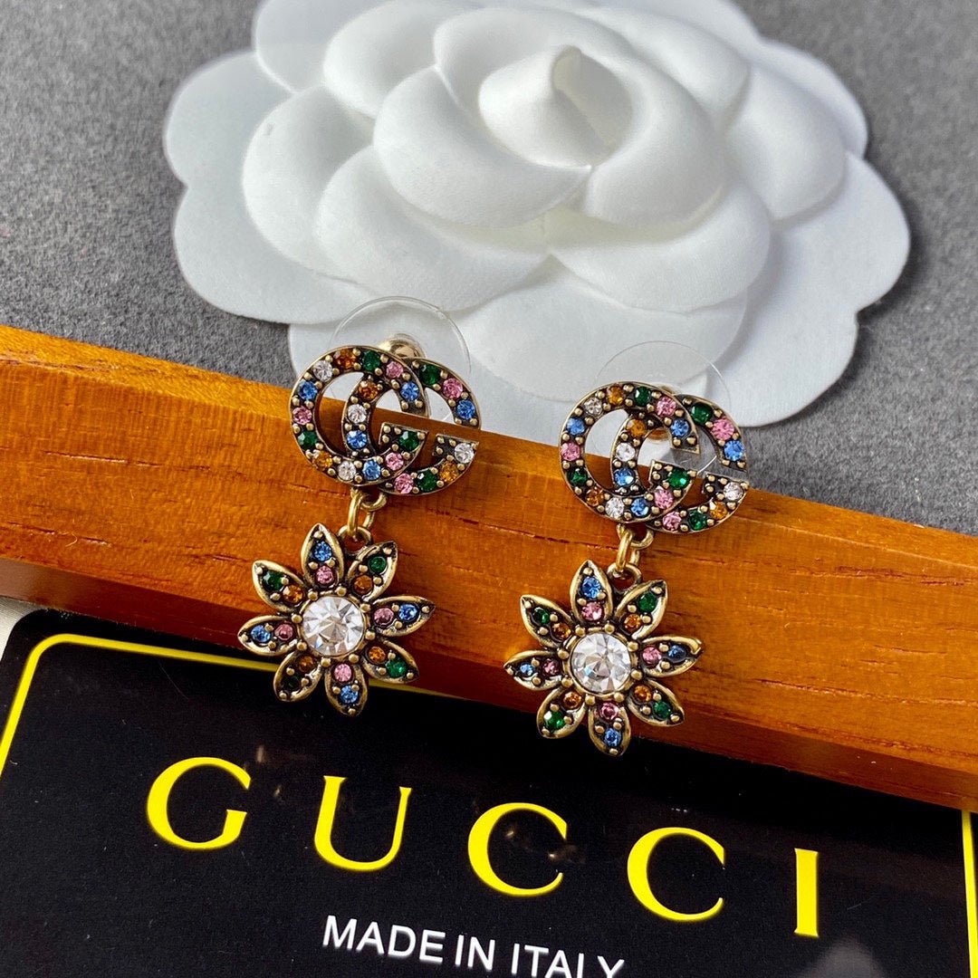 GUCCI Multicolor Crystal Floral Drop Earrings - Image 8