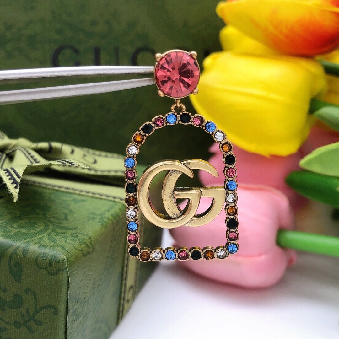 GUCCI Color Crystal Frame Drop Earrings - Image 6