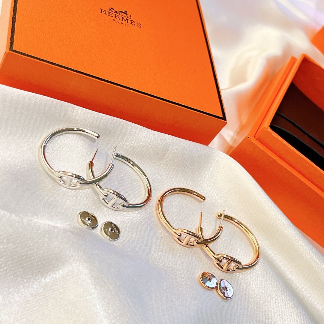 Hermès Plated Chaine d'Ancre Hoop Earrings - Image 8