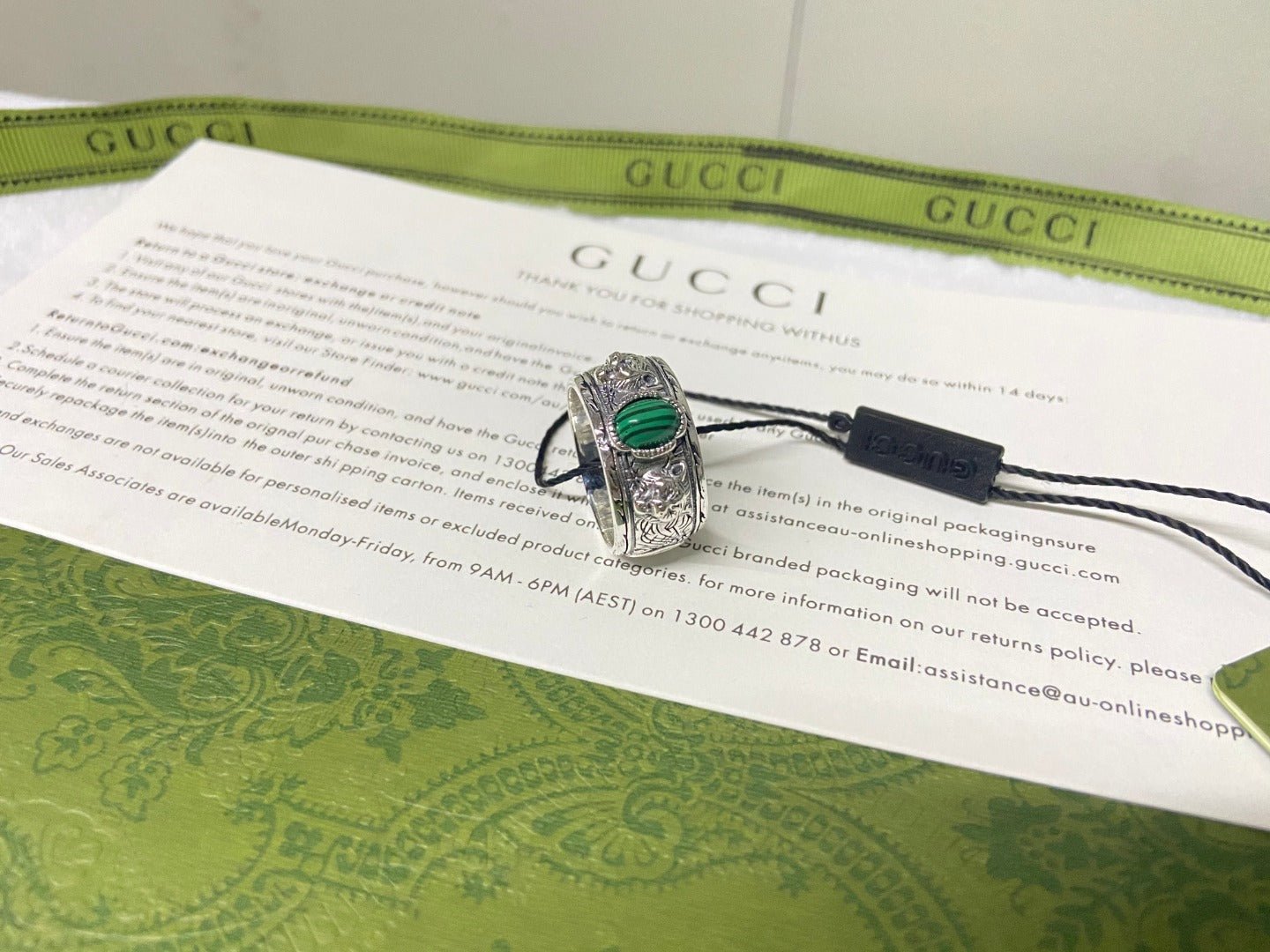 Double Gucci Feline Garden Green Ring - Image 5