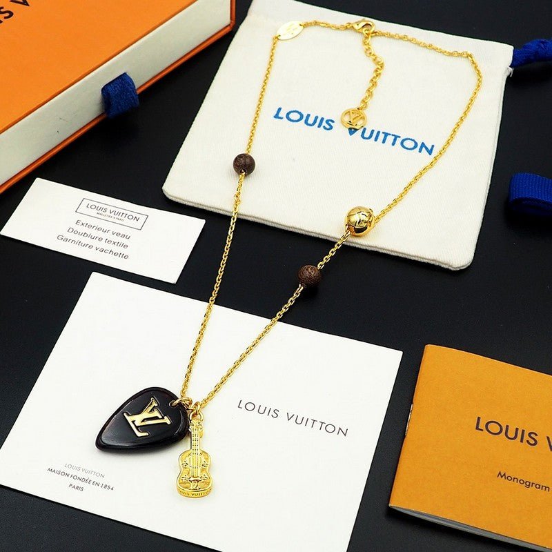 LV Guitar Pick Gold Necklace - Image 8