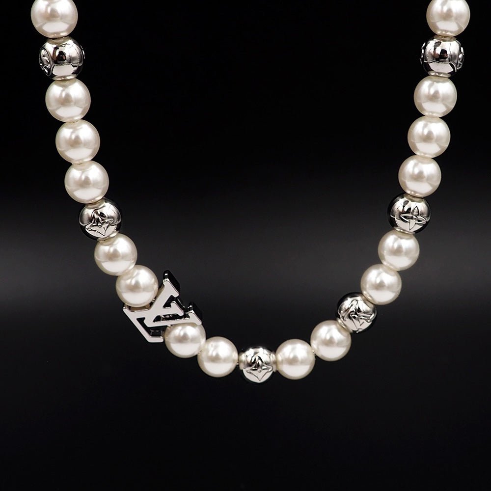 LV Silver Pearl Tiny Zircon Interval Choker - Image 8