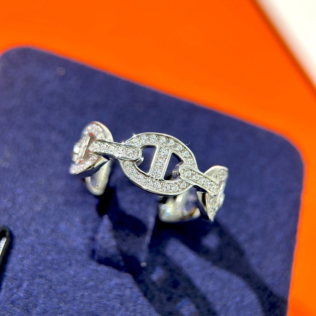 Hermès Silver Diamond Chaine d'Ancre Ring - Image 9