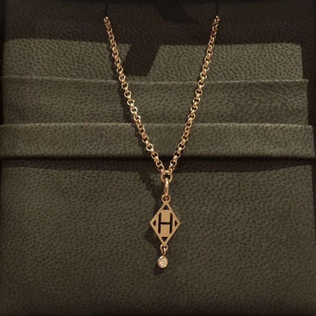 Hermès Diamond Rose Gold Plated H Necklace - Image 8