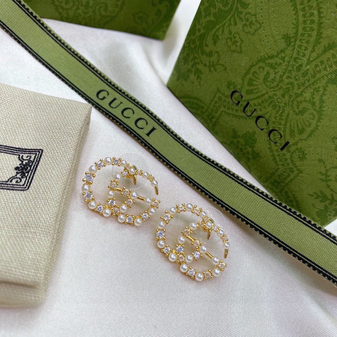 GUCCI Pearl Crystal Double Hoop Earrings - Image 3
