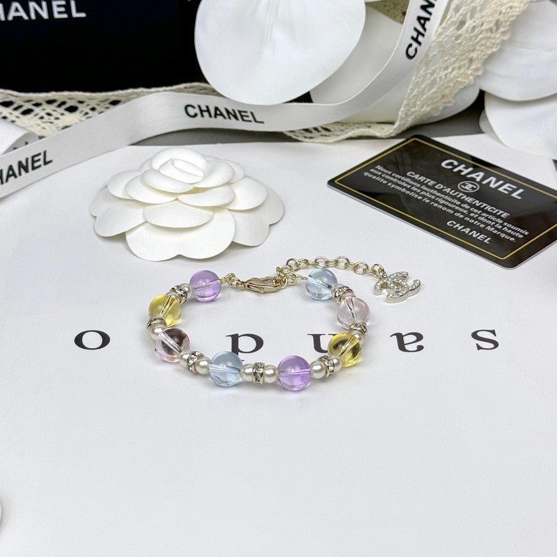 Chanel Pastel Transparent Bead Crystal CC Bracelet - Image 8