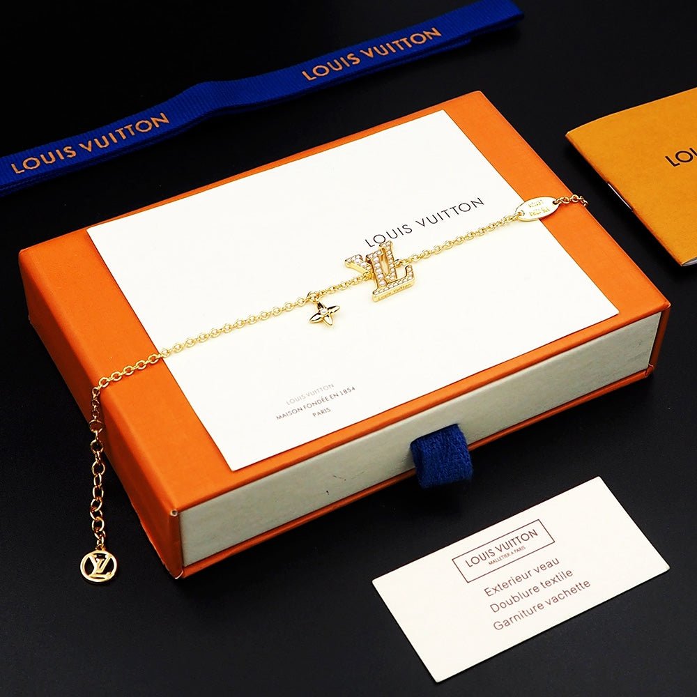 LV Crystal Gold-Tone LV Logo Bracelet - Image 10