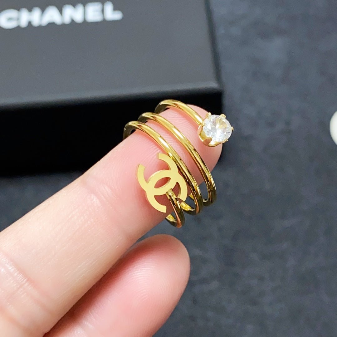 Chanel Gold Triple Band Crystal CC Open Ring - Image 3