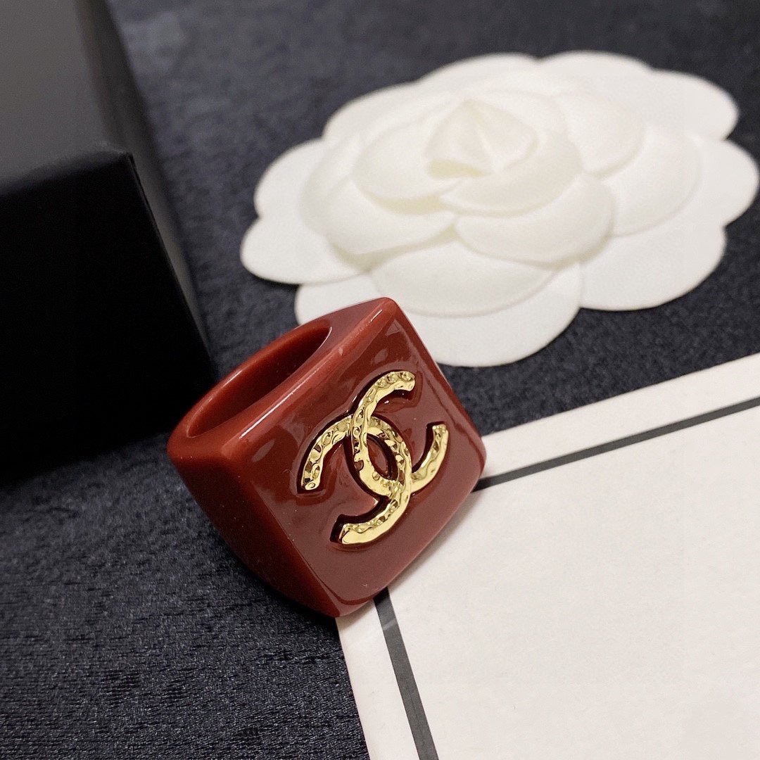 Chanel Red Resin Square CC Ring - Image 8
