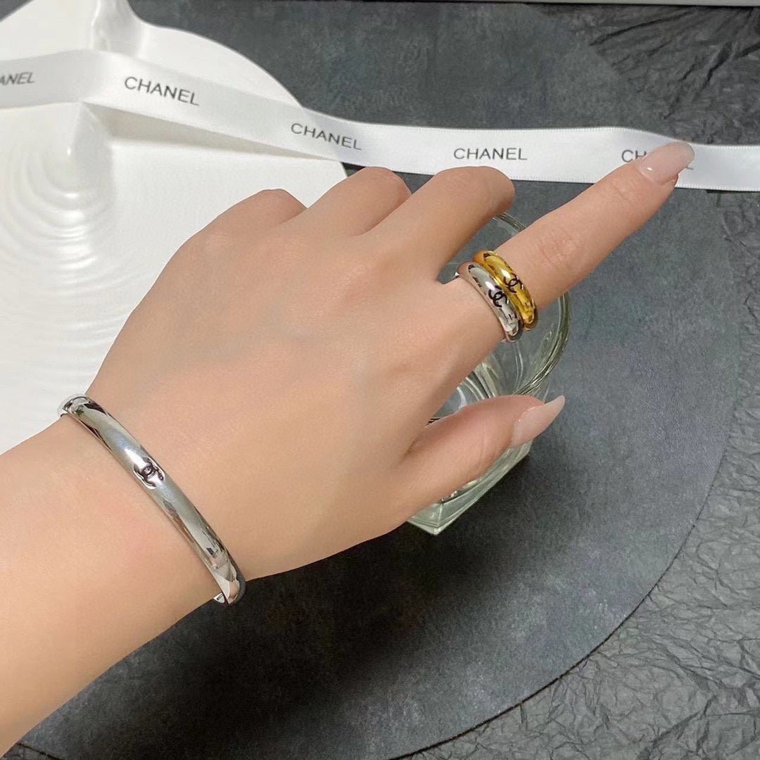 Alternative view of Chanel Two-Tone Thin Engraved CC Stack Ring Set