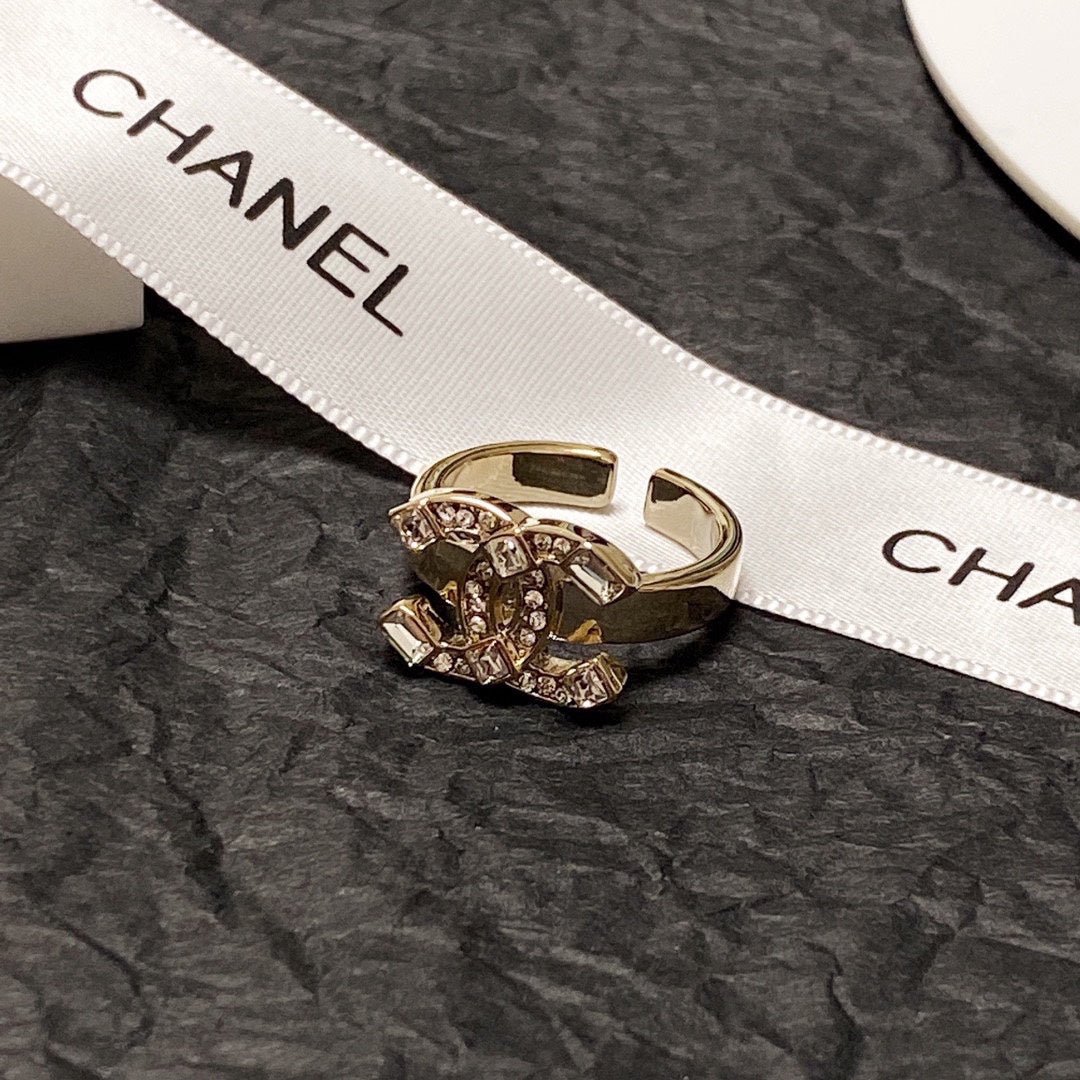 Alternative view of Chanel Gold Multi-Cut Crystal CC Open Adjustable Ring