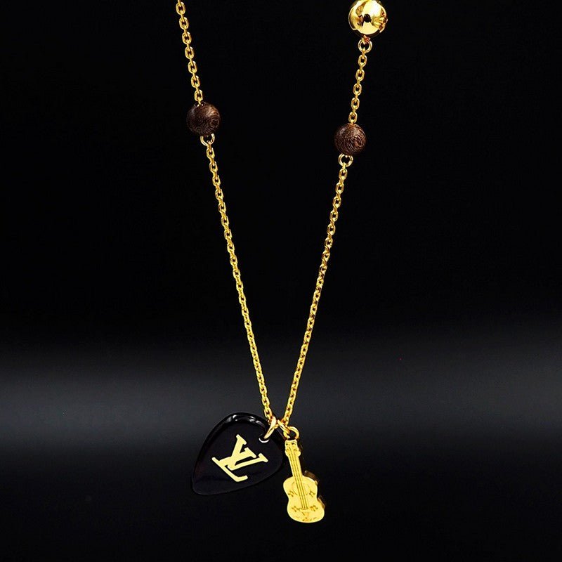 LV Guitar Pick Gold Necklace - Image 9