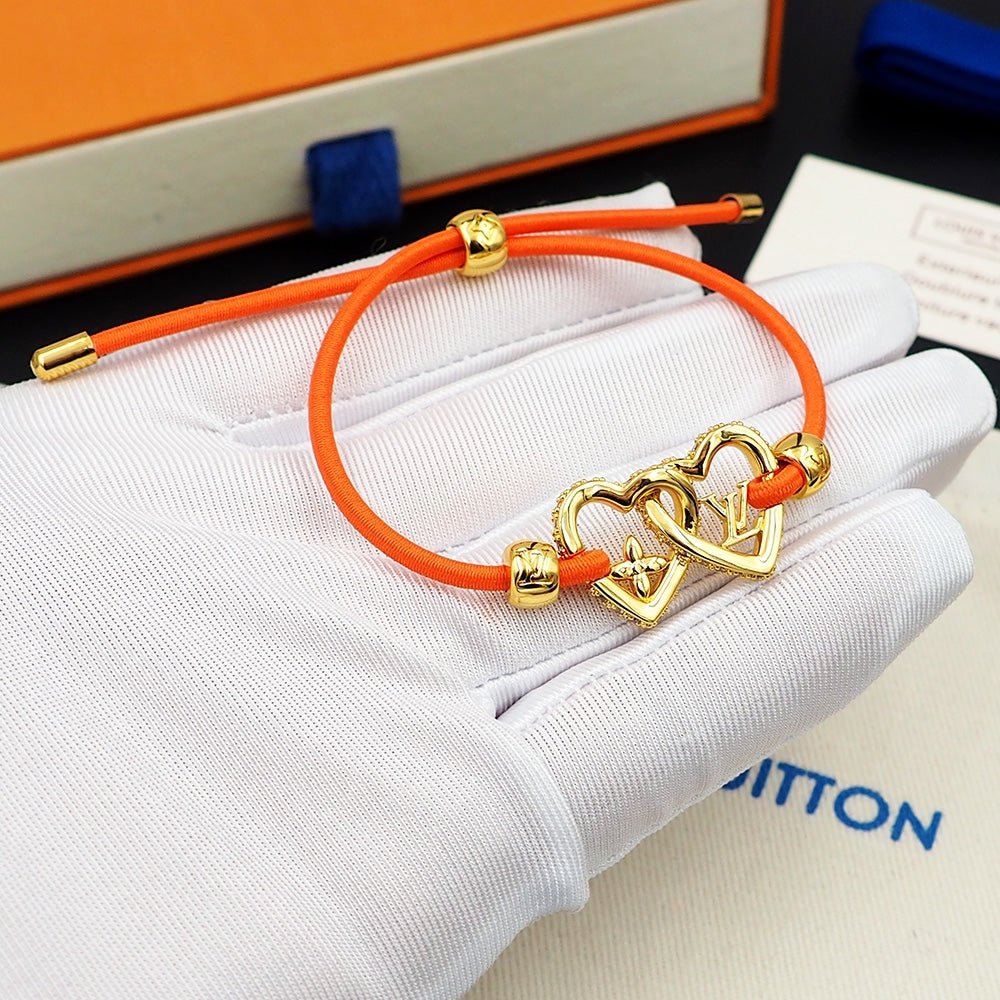LV Orange Cord Heart Bracelet - Image 8