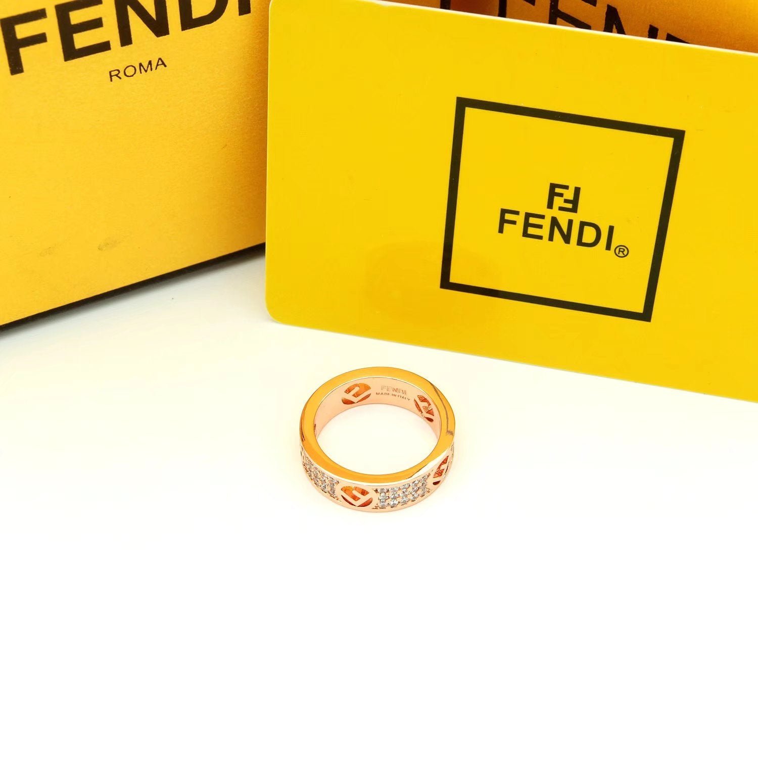 Alternative view of FENDI Rose Gold Diamond Embellished Logo Ring