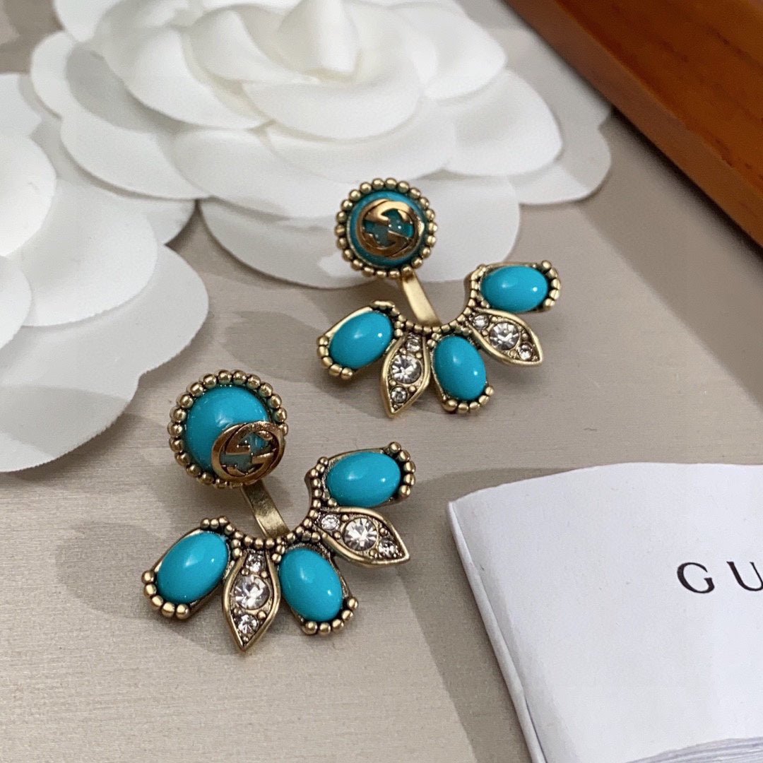 18K Double Gucci Blue Flowers Earrings - Image 4