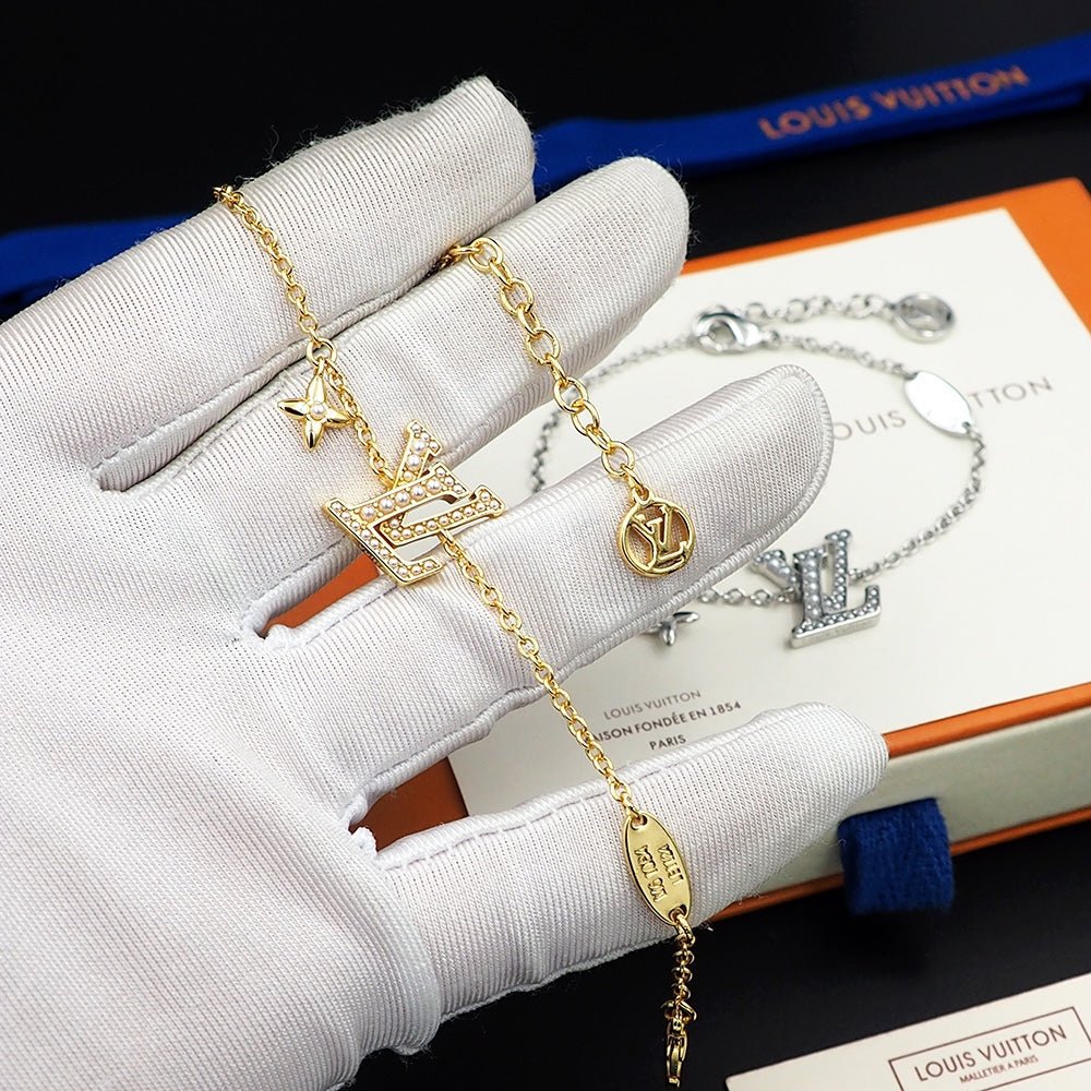 LV Crystal Gold-Tone LV Logo Bracelet - Image 12