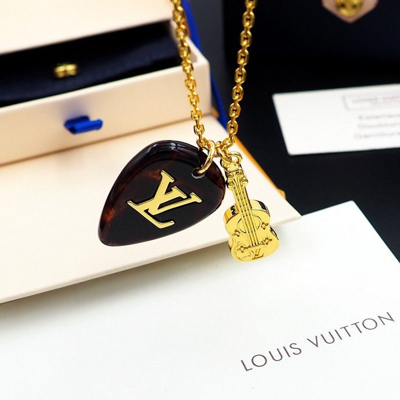 LV Guitar Pick Gold Necklace - Image 10