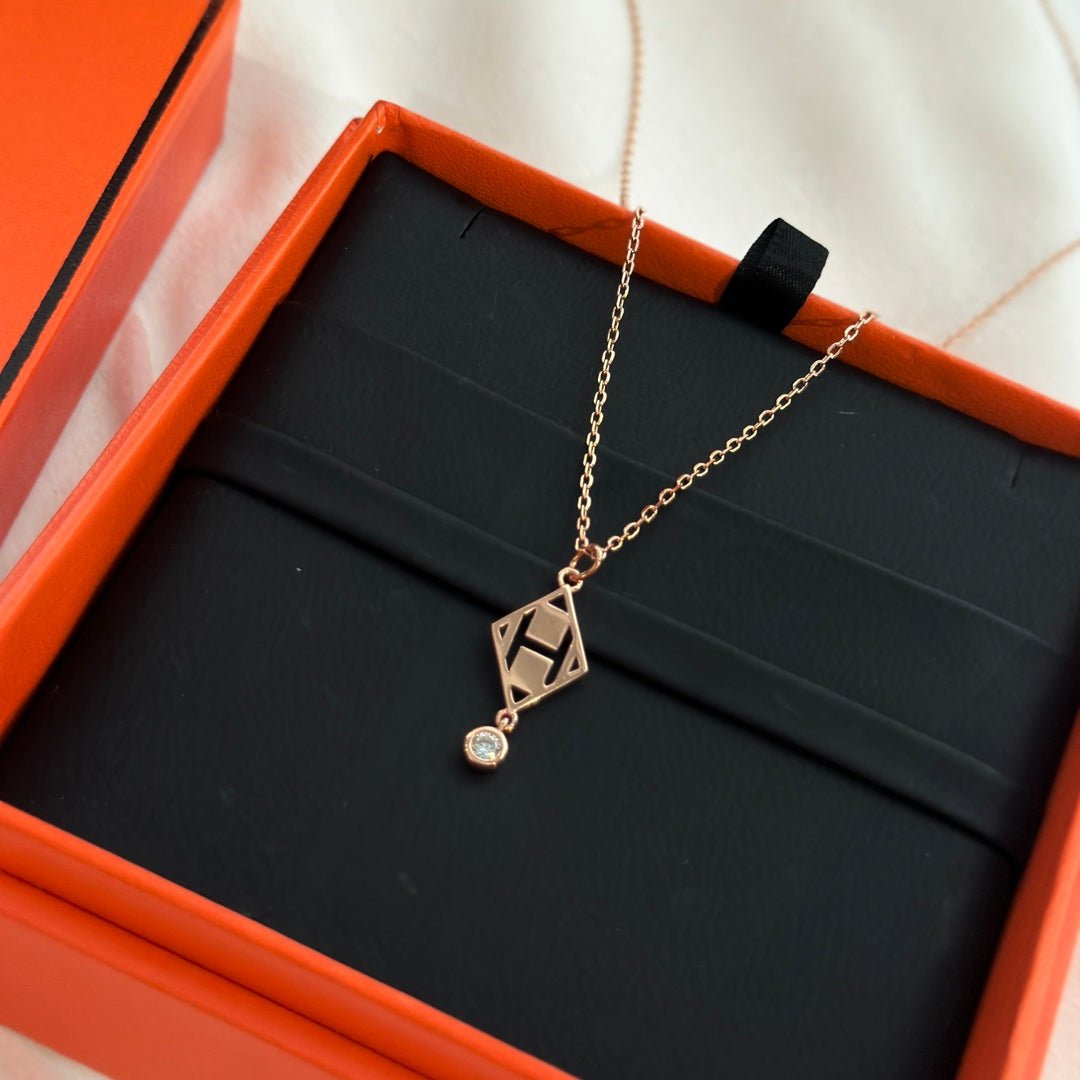 Hermès Diamond Rose Gold Plated H Necklace - Image 6