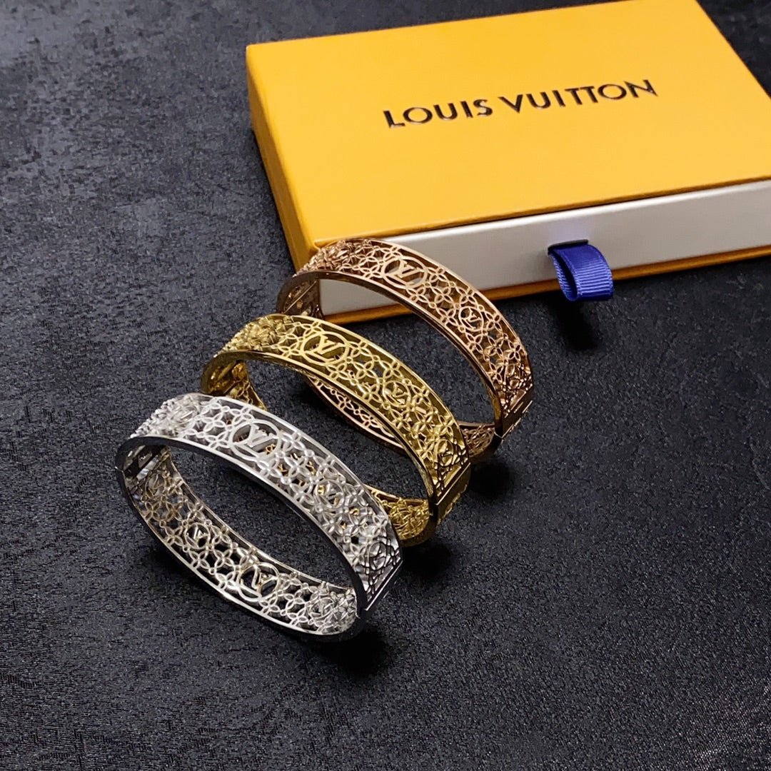 LV Rose Gold Hollow Full Wide Bangle - Image 10