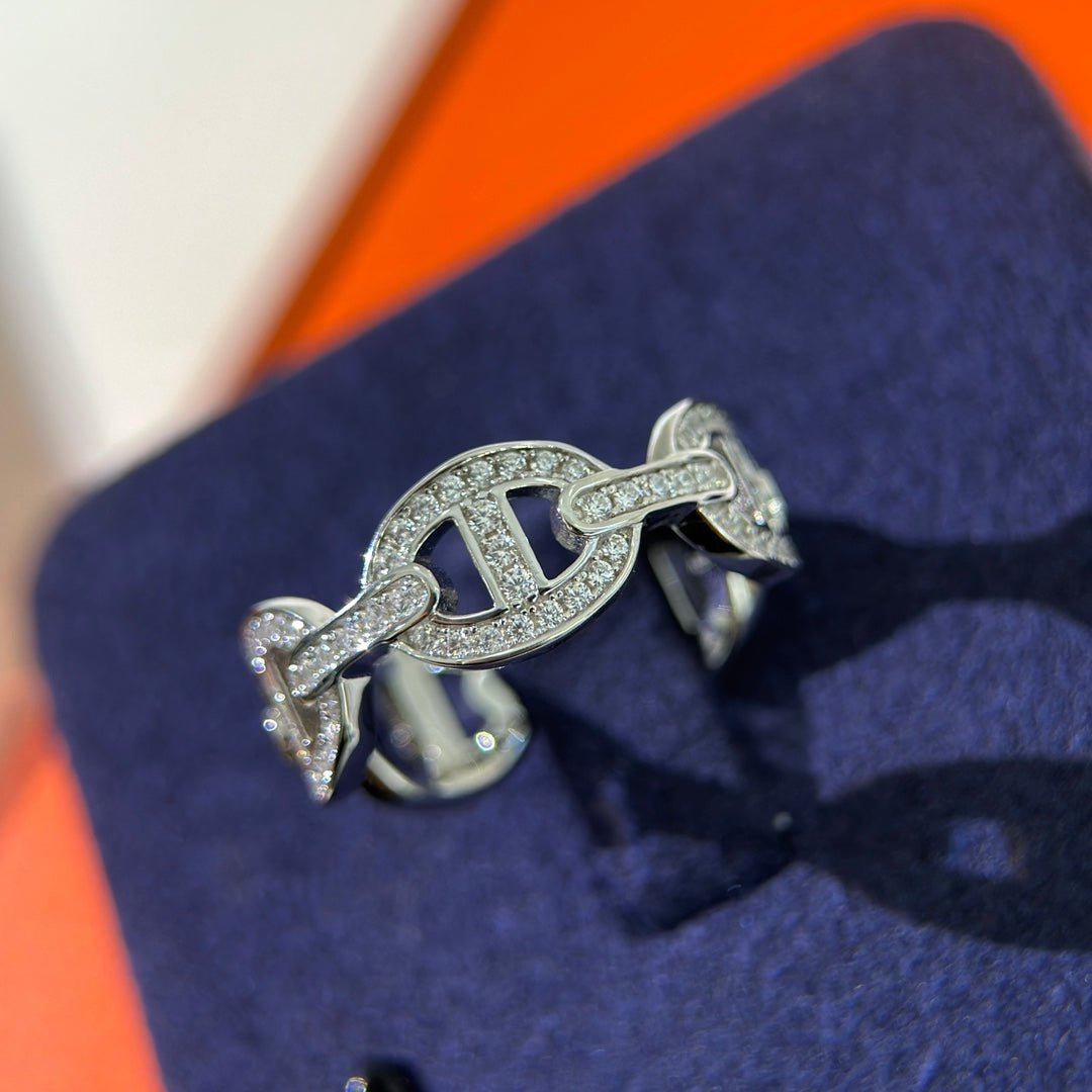 Hermès Silver Diamond Chaine d'Ancre Ring - Image 7