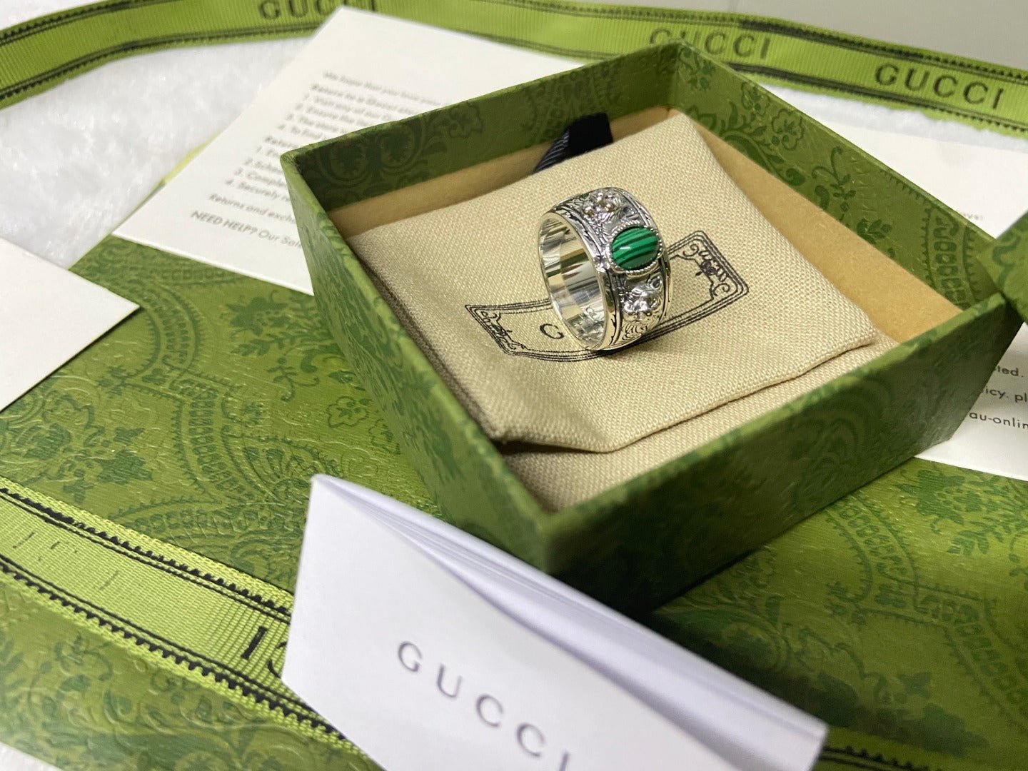 Double Gucci Feline Garden Green Ring - Image 9