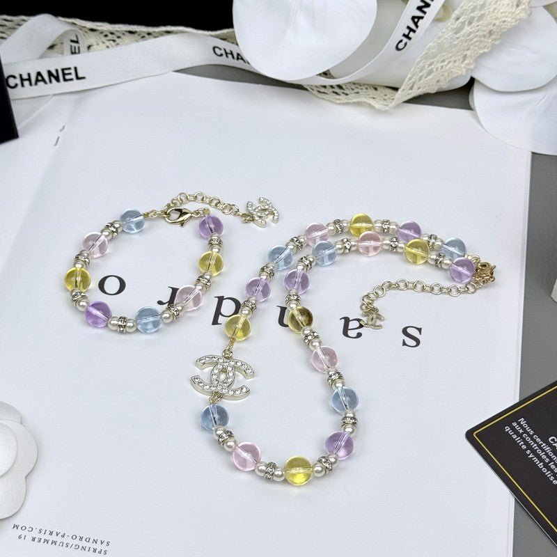 Chanel Pastel Transparent Bead Crystal CC Bracelet - Image 9