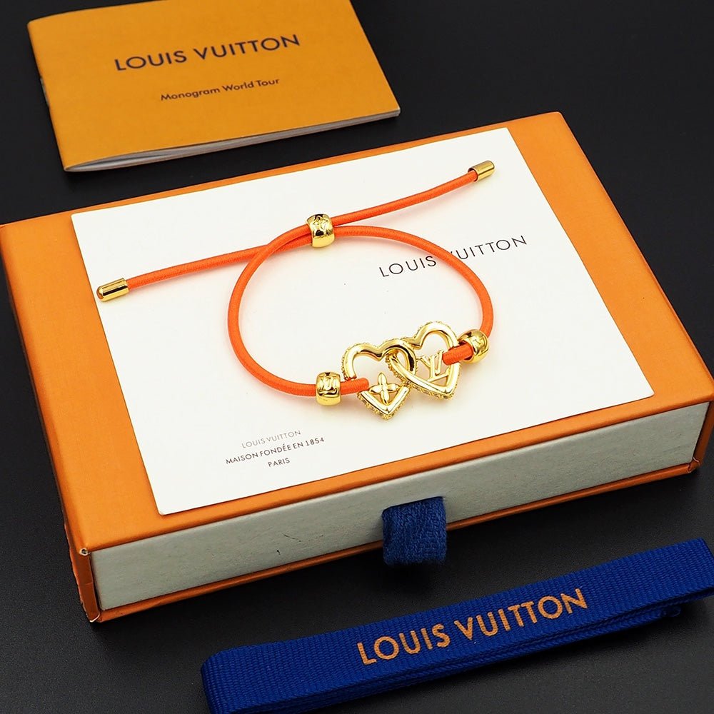 LV Orange Cord Heart Bracelet - Image 9