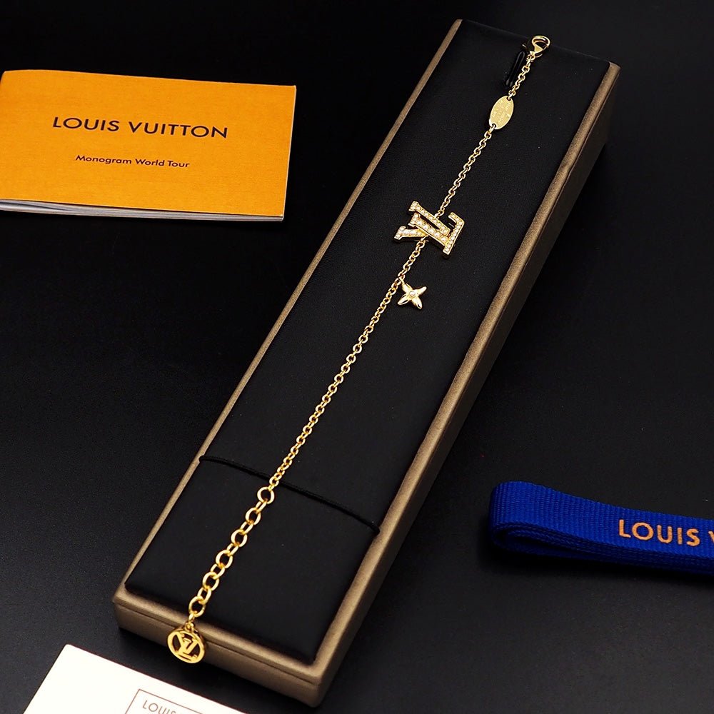 LV Crystal Gold-Tone LV Logo Bracelet - Image 14