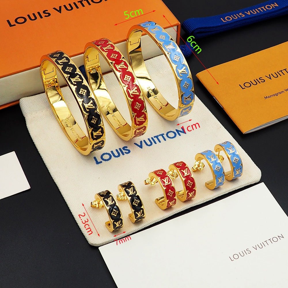 LV Gloss Gold Red Enamel Cuff Bangle - Image 5